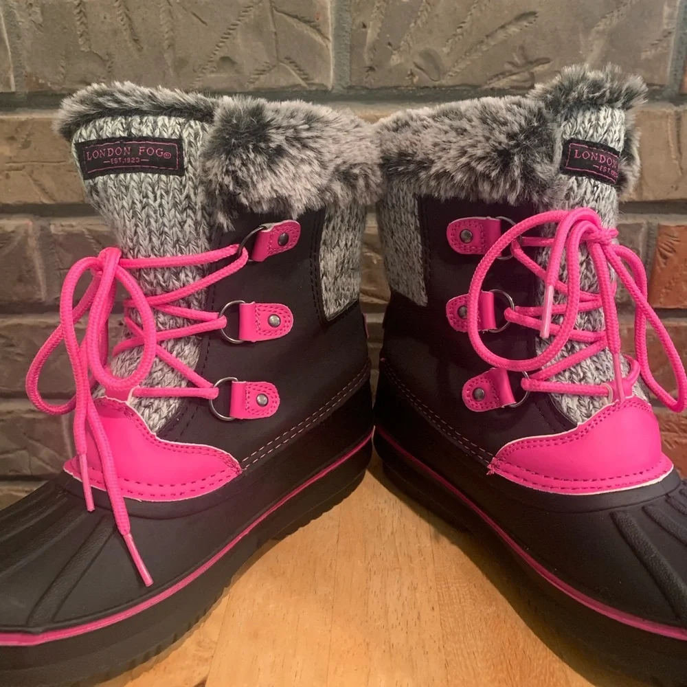 London Fog Pink/ Black/ Grey Girls Lace up Boots Size 3